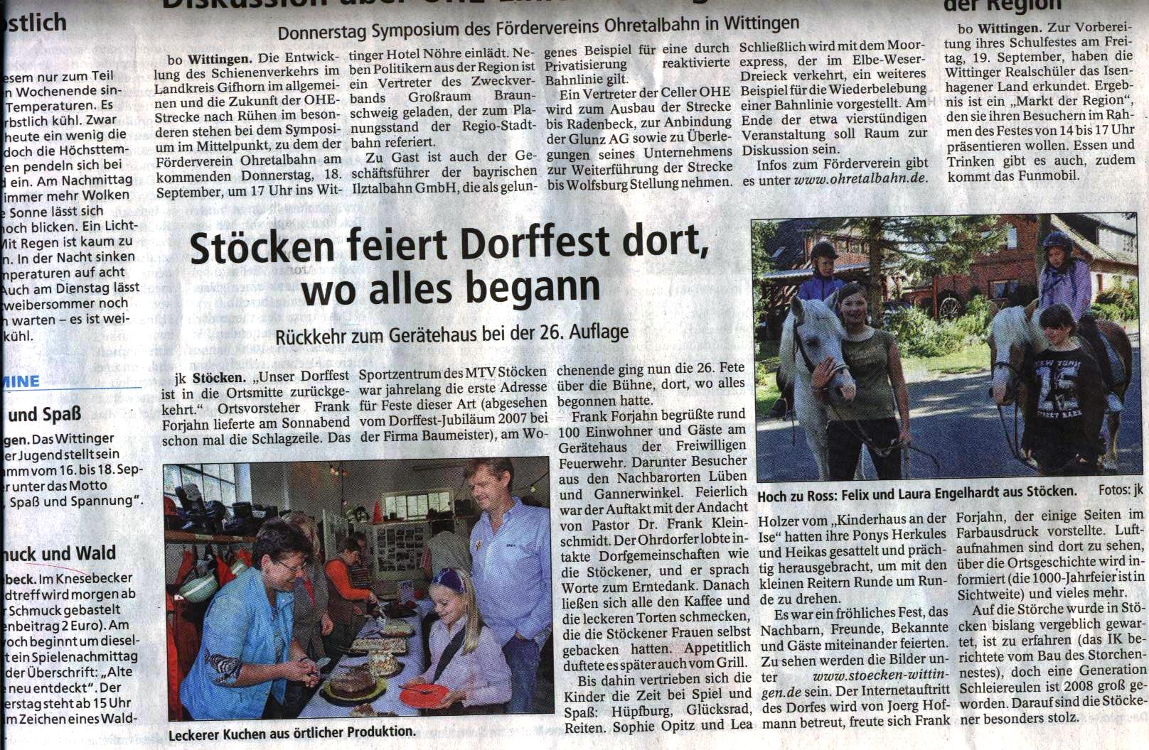 Unser 26. Dorffest, Artikel aus dem Isenhagener Kreisblatt.